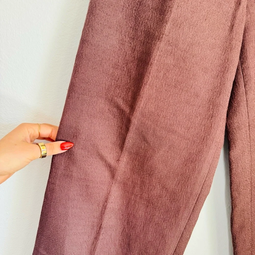 MILLY NEW YORK Mahogany Brown Mid Rise Wide Leg Textured Cotton Trousers Pants 4 - Picture 3 of 12
